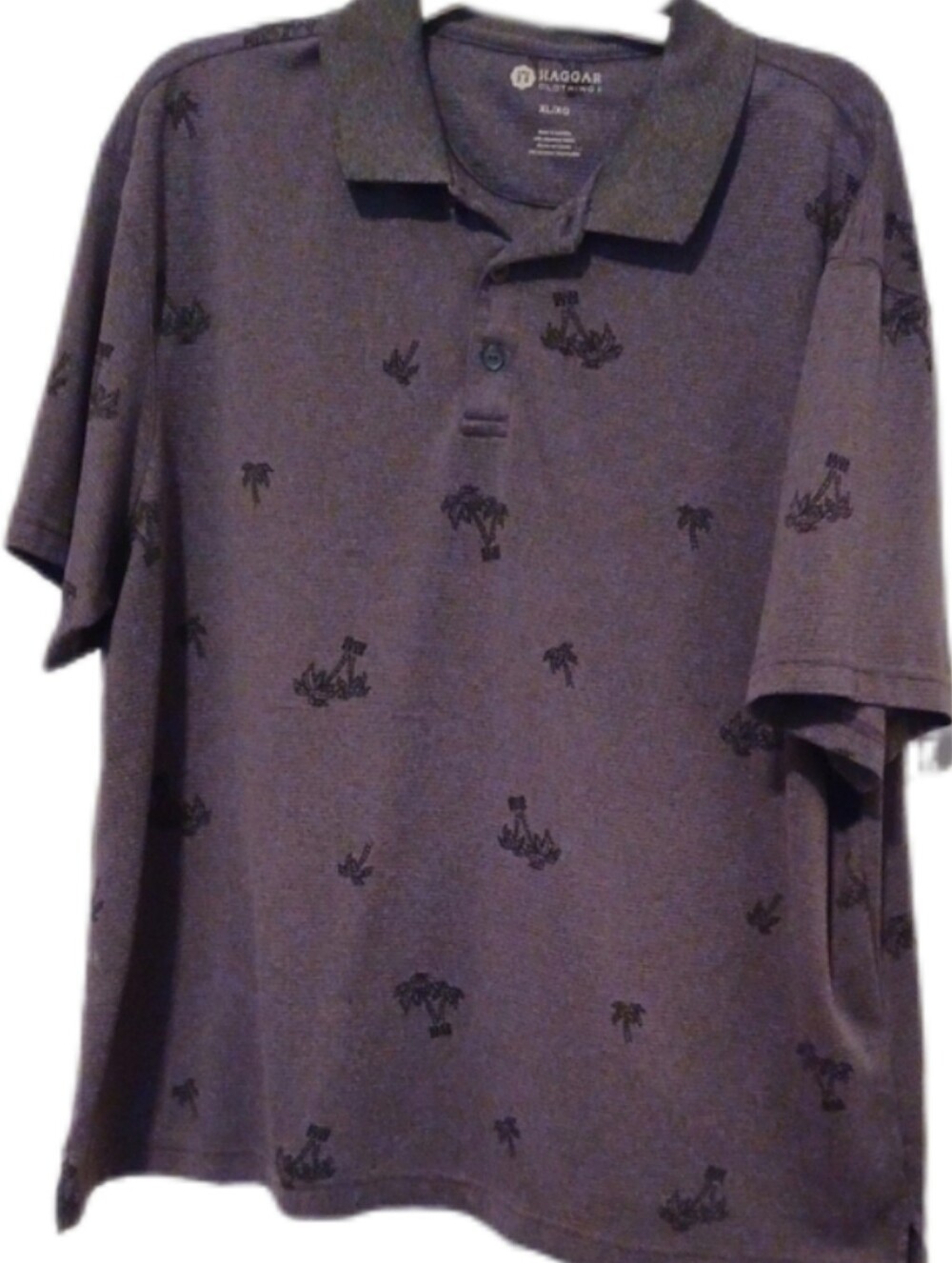 × Haggar Dark Gray Polo with Subtle Island Print Size XL